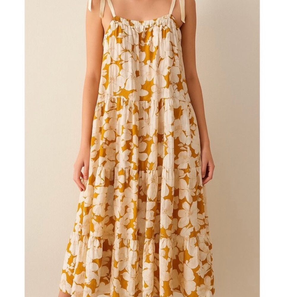 Mon Renn Floral Maxi Dress in Yellow and Cream